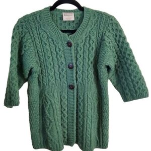 Kilronan Knitwear Made In Ireland Merino Wool Cable Knit Cardigan Size S
